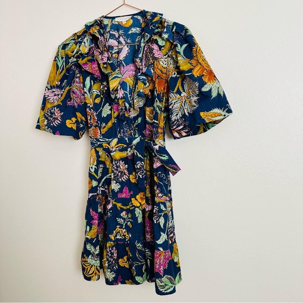 House of Harlow 1960 Mini Floral Wrap Dress Boho Ruffle Puff Sleeve - Picture 10 of 12
